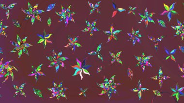 Çiçeksel elementlerle süslenmiş zarif raster dokusu. Küçük çiçekte hoş bir çiçek deseni var. Parlak çiçekli kahverengi ve yeşil renkler üzerine soyut çizim deseni.