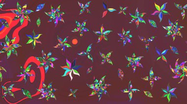 Kahverengi ve yeşil renkli çiçekler. Çiçekli karalama şeklinde Raster çiçek deseni. Yumuşak, yaz çiçekli arka plan.