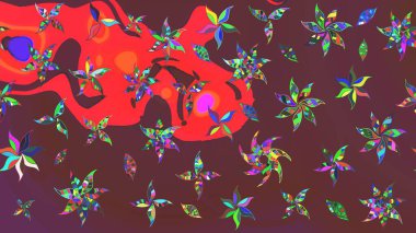 Collection of hand drawn flowers and plants. Sketch floral pattern with cute doodles flowers. Raster illustration. Raster illustration. In sketch style brown and red colors.