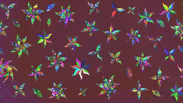 Çiçeksel elementlerle süslenmiş zarif raster dokusu. Küçük çiçekte hoş bir çiçek deseni var. Parlak çiçekli kahverengi ve yeşil renkler üzerine soyut çizim deseni.