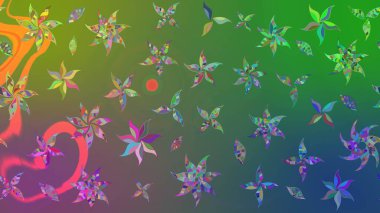 Çiçek desenli eskiz. Gömlek baskısı için çiçek boyası. Yeşil ve mavi renkte çiçekler.