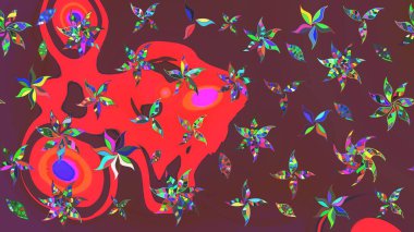 Kahverengi ve kırmızı renkli şirin tekstil. Çiçek arkaplan. Çiçek duvar kâğıdı. Renkli çizim kalıbı. Raster illüstrasyonu.