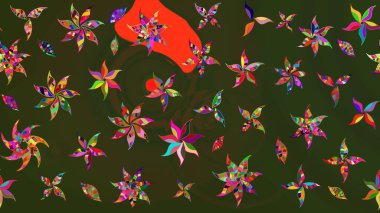 Raster illüstrasyonu. Yeşil ve gri renkli yapraklı yabani çiçekler. Eskiz arkaplan modeli. Suluboya, elle çizilmiş.