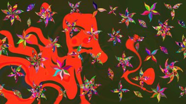 Çiçekli çiçek deseni, suluboya. Süslü kumaş deseni. Raster deseni.