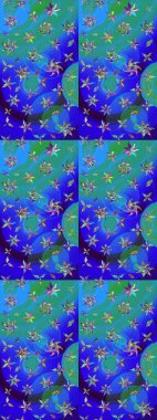 Çiçekli çiçek deseni, suluboya. Mavi ve yeşil renkli çiçekler. Renkli Bahar Teması çizim kalıbı. Düz Çiçek Elementleri Tasarım Raster illüstrasyonu.