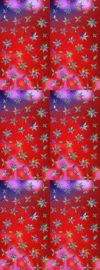 1950-1960 motifleri. Kırmızı ve pembe üzerine kırmızı ve pembe. El çizimi çiçek unsurları olan soyut çizim raster deseni. Retro tekstil tasarım koleksiyonu. Çiçekli ipek eşarp..