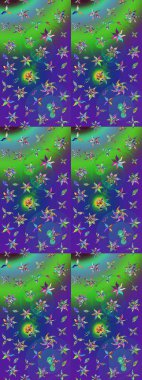 Yumuşak, bahar çiçekleri yeşil ve mavi renklerde. Raster illüstrasyonu. Çiçek ve yapraklı karalama şeklinde Raster çiçek deseni.