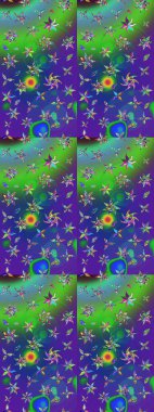 Yeşil ve mavi renkli etnik çiçekli zarif eskiz deseni. Asya Tekstil 'inde Raster Çiçek İllüstrasyonu.