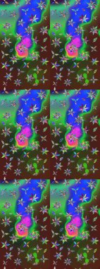 Küçük çiçekteki sevimli çiçek deseni. Raster illüstrasyonu. Yeşil ve kahverengi renkte çiçekler.