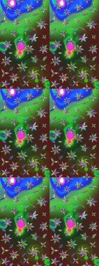 Raster. Güzel suluboya çiçekler, parlak resim ilham verici yeşil ve kahverengi çiçek desenli eskiz arka plan.