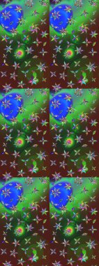 Çiçek tasarımı için inanılmaz bir kolaj cenneti tarzı. Çiçekli zambakların eskiz geçmişi. Parlak çiçekli kolaj çiçekleri yeşil ve kahverengi.