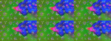 Çiçek kolajı. -yeşil ve mavi çiçekler. Çiçek arkaplan. Küçük çiçekte güzel bir desen var. Raster deseni. Doğa. Çiçek bileşimi.