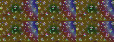 Sevimli çiçek raster deseni. Yeşil ve kahverengi renkli çiçekler. Düz Çiçek Elementleri Tasarımı. Renkli Bahar Teması çizim şablonu.