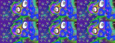 El çizimi çiçek çizimi deseni (fayans). Tekstil için suluboya eskiz deseni. Şirin çiçekleri, desenleri, mavi ve mor renkleri olan renkli çizim deseni.