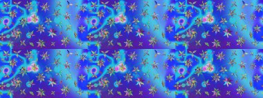 Raster illüstrasyonu. Mavi ve mor renkli çiçekler. Küçük çiçekte sevimli çiçek deseni var..