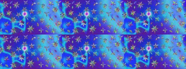 Mavi ve mor renklerde. Güzel kumaş deseni. Raster illüstrasyonundaki çiçek desenli çizim. Raster illüstrasyonu.