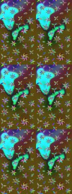 Yeşil ve kahverengi renkli çiçekler. Raster illüstrasyonunda çiçek deseni çizimi.