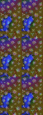 Raster Çiçek İllüstrasyonu güzel tekstil. Yeşil ve kahverengi renkli etnik çiçeklerle zarif eskiz deseni.