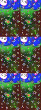 Sabıka fotoğraflarında, bebek kıyafetlerinde, duvar kâğıtlarında, paket kutularında falan kullanılabilir. Zarif, parlak ve eskiz yeşil ve mavi çiçek desenli tasarım. Raster..