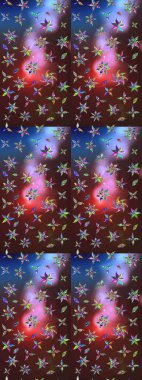 Raster Modaya uygun kumaş deseni. Renkli Bahar Teması eskiz kalıbı. Kahverengi ve mor renkli şirin çiçek desenleri. Düz Çiçek Elementleri Tasarımı.