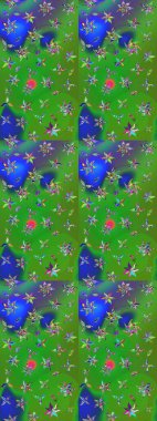 Soyut etnik raster çizim kalıbı. Arkaplan dokusu, duvar kağıdı, yeşil ve mavi renkli çiçek teması. Kabile sanatı boho baskısı, klasik çiçek arkaplanı.