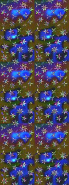 Mavi ve yeşil renkli çiçekler. Raster illüstrasyonu. El çizimi çiçekli soyut çizim deseni.