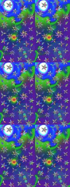 Mavi ve mor renkli Asya tekstili. Raster illüstrasyonu. Çiçek desenini çiz.