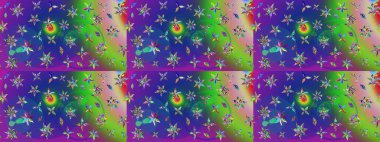 Hediye ambalaj kağıdı, tebrik kartları, posterler ve pankart tasarımı. Mavi ve yeşil renkli çiçekler. Raster düz çiçek çizim deseni.