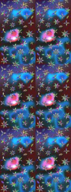 Raster. Mavi ve mor renkte güzel çiçekli eskiz deseni, suluboya çiçek deseni, duvar kağıdı, kart veya kumaş için fayanslı.