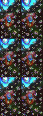 Gri ve mavi renkte çiçekler. Raster illüstrasyonunda çiçek deseni çizimi.