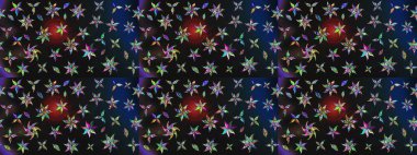 Raster Floral Illustration, Asyalı tekstil. Gri ve mavi renkli etnik çiçeklerle zarif bir eskiz deseni..