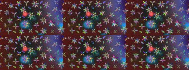 Düz Çiçek Elementleri Tasarımı. Sevimli çiçek raster deseni. Renkli Bahar Teması eskiz kalıbı. Mor ve kahverengi renkte çiçekler.