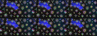 El çizimi çiçekli soyut çizim kalıbı. Raster illüstrasyonu. Gri ve mavi renkte çiçekler.