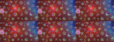 Çiçeksel kahverengi ve kırmızı çizim deseni. Raster çiçek izi. Klasik taslak çizimi. Raster Yumuşak kumaş deseni.