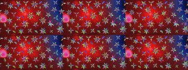 Çiçekli karalama şeklinde Raster çiçek deseni. Nazik, sevimli çiçek arkaplanı. Kırmızı ve kahverengi renkte çiçekler.