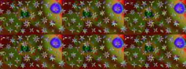 Kahverengi ve yeşil üzerine çiçekler. Eskiz arkaplan modeli. Suluboya, elle çizilmiş. Raster stoku.