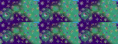 Klasik çiçekler. El çizimi, soyut ve süslü elementler. Yaz çiçekleri teması. Mavi ve yeşil renkler. Suluboya resim taklit Raster illüstrasyonu.