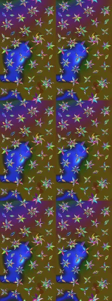 Raster Çiçek İllüstrasyonu güzel tekstil. Yeşil ve kahverengi renkli etnik çiçeklerle zarif eskiz deseni.