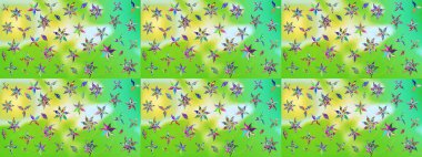 3D çiçekler, eskiz. Raster illüstrasyonu. Yeşil ve nötr renklerde.