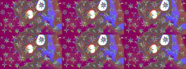 Mor ve kahverengi çiçekli eskiz deseni, suluboya çiçek deseni, sevimli çiçek, duvar kağıdı, kart veya kumaş için fayanslı. Raster - stok.