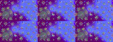 Eflatun ve mor renkte etnik çiçeklerle süslenmiş zarif bir eskiz şekli. Raster Çiçek İllüstrasyonu güzel tekstil..