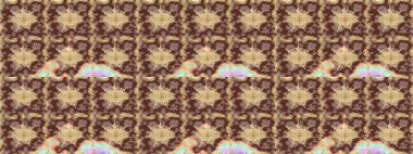 Raster illüstrasyonu. Süslü dekorasyon. Damask altın soyut çiçek deseni kahverengi renkler üzerine çizim.