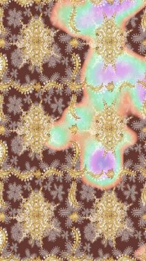 Klasik klasik klasik arka plan. Geleneksel oryantasyon süsü. Klasik Raster kahverengi ve altın desenli çizim.