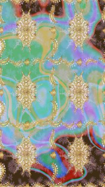 Raster altın desen. Doğulu stil, altın elementlerle altın rengi nötr renkte arabesk yapar. Kıvrımlı çizimler.