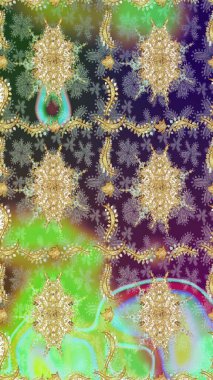 Klasik Raster Golden eskiz kalıbı. Çiçek süsü kumaş deseni, cam, çiçek desenli altın elementli, nötr renklerde metal..