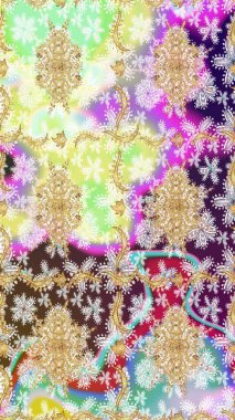 Barok tarzında eskiz oryantal süsü. Tarafsız renklerde ve altın elementlerle geleneksel klasik altın raster deseni.