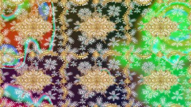 Yeşil renklerdeki altın element. Barok tarzında altın çiçekli süs. Antika altın tekrarlanabilir duvar kağıdı. Şam çizimi tekrarlanan desen.