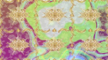 Raster oryantal süs. Tarafsız renklerde altın elementlerle çizim. Altın deseni çiz.