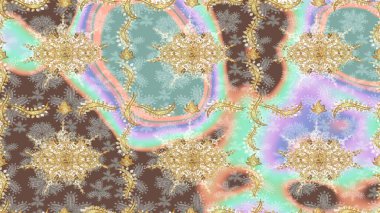 Soyut bir arkaplan çiz. Oriental raster klasik nötr ve altın desenli. Raster illüstrasyonu.