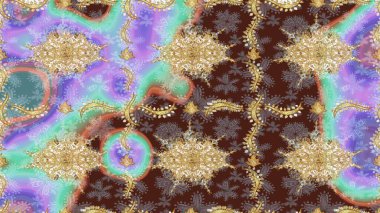 Klasik Raster Golden eskiz kalıbı. Tarafsız renklerde altın elementlerle çizim. Klasik klasik klasik arka plan. Geleneksel oryantasyon süsü.